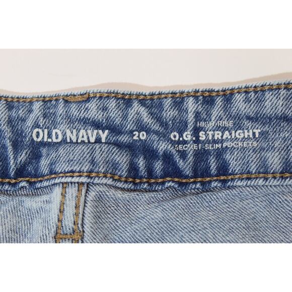 Old Navy O.G. Straight Leg High Rise Lite Wash Blue Jeans Size:20 Distressed - Picture 4 of 16